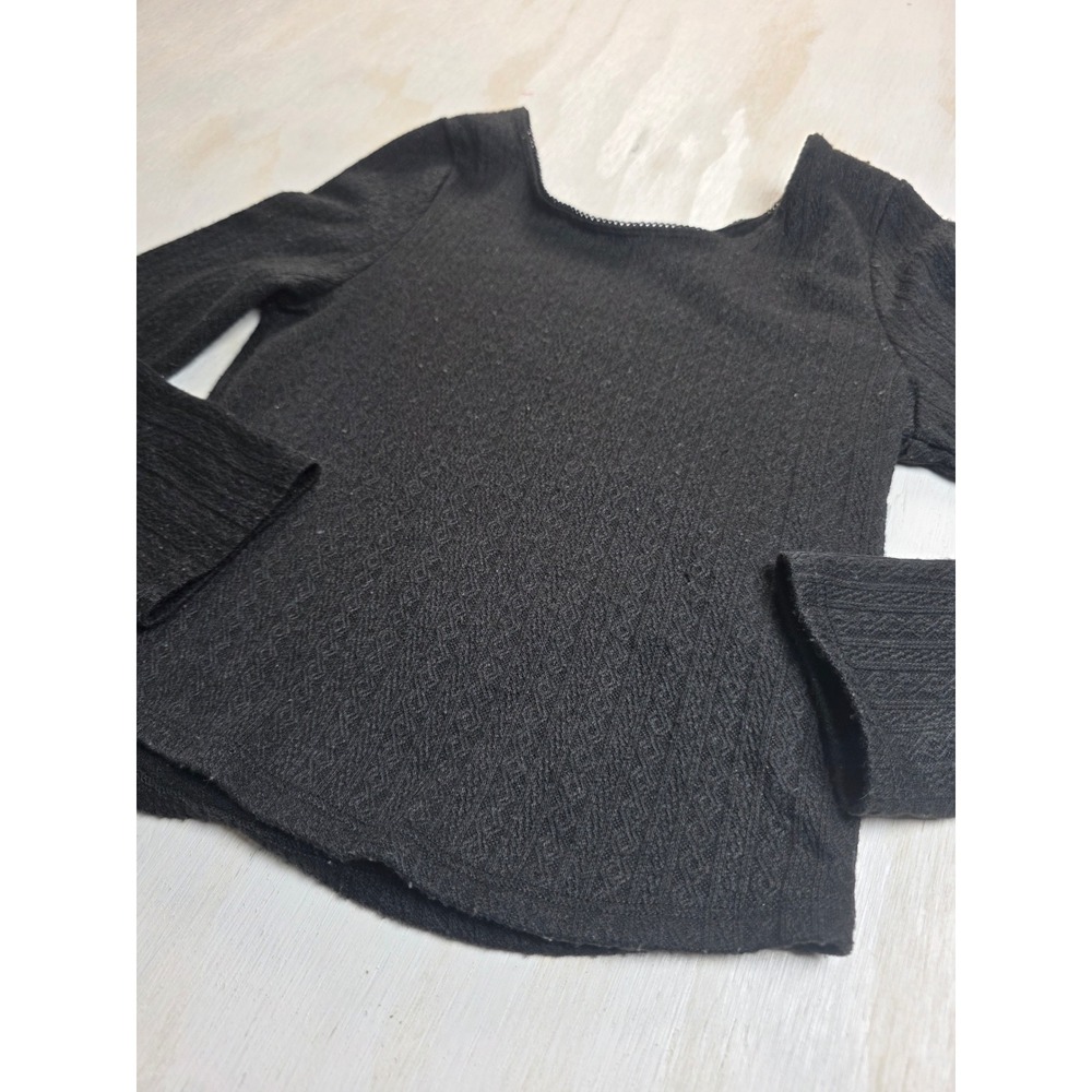 Colorful Planet Girls Black Pointelle Knit Long Sleeve Top Lace Trim Size 7/8 S